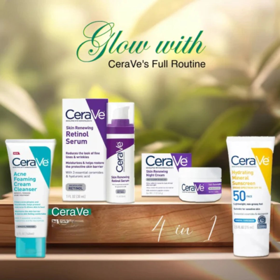 Cerave Night Cream , Cerave Serum , Cerave Sunscreen & Cerave Acne Cleanser + 1 Free Gift 🥳