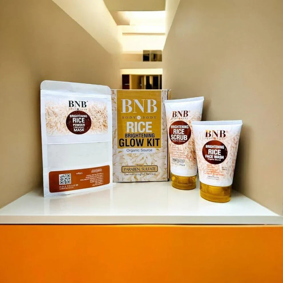 Buy BNJ Face Serum & BNB 3 in 1 Rice Extract Bright & Glow Kit ( Rice Face Wash + Rice Scrub + Rice Mask )