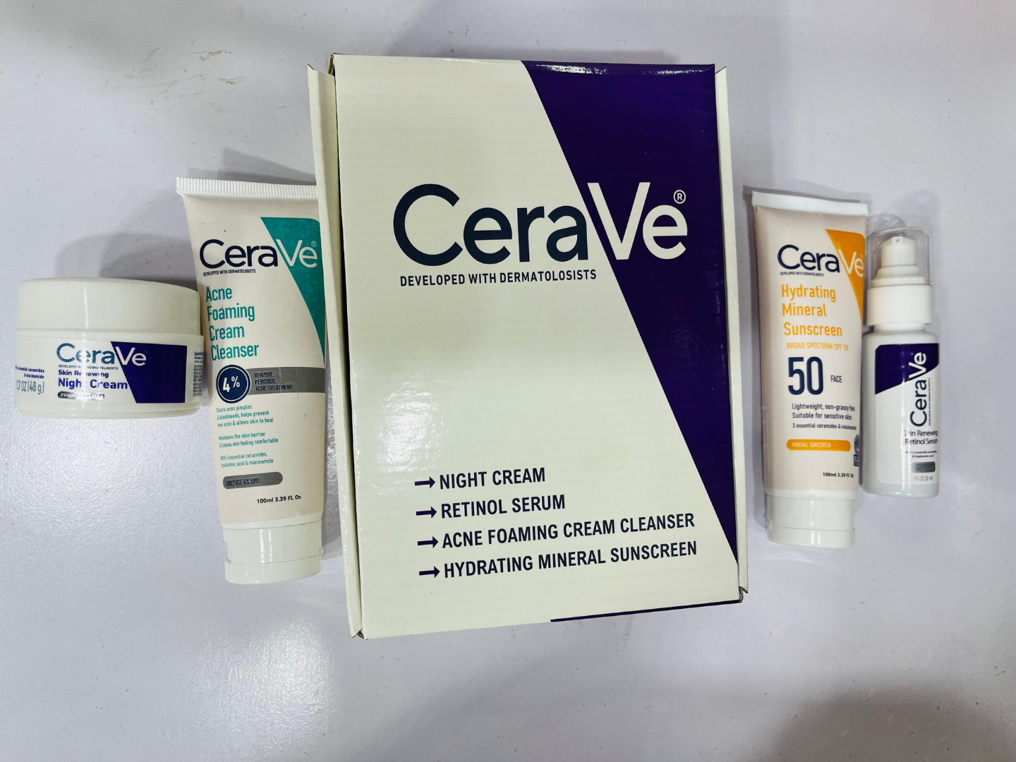 Cerave Night Cream , Cerave Serum , Cerave Sunscreen & Cerave Acne Cleanser + 1 Free Gift 🥳